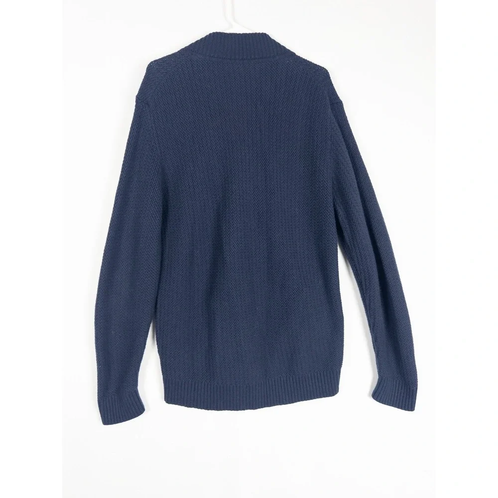 Tommy Bahama Sweater Mens L‎ Blue Knit Heavyweght Fisherman Full Zip Heavyweight